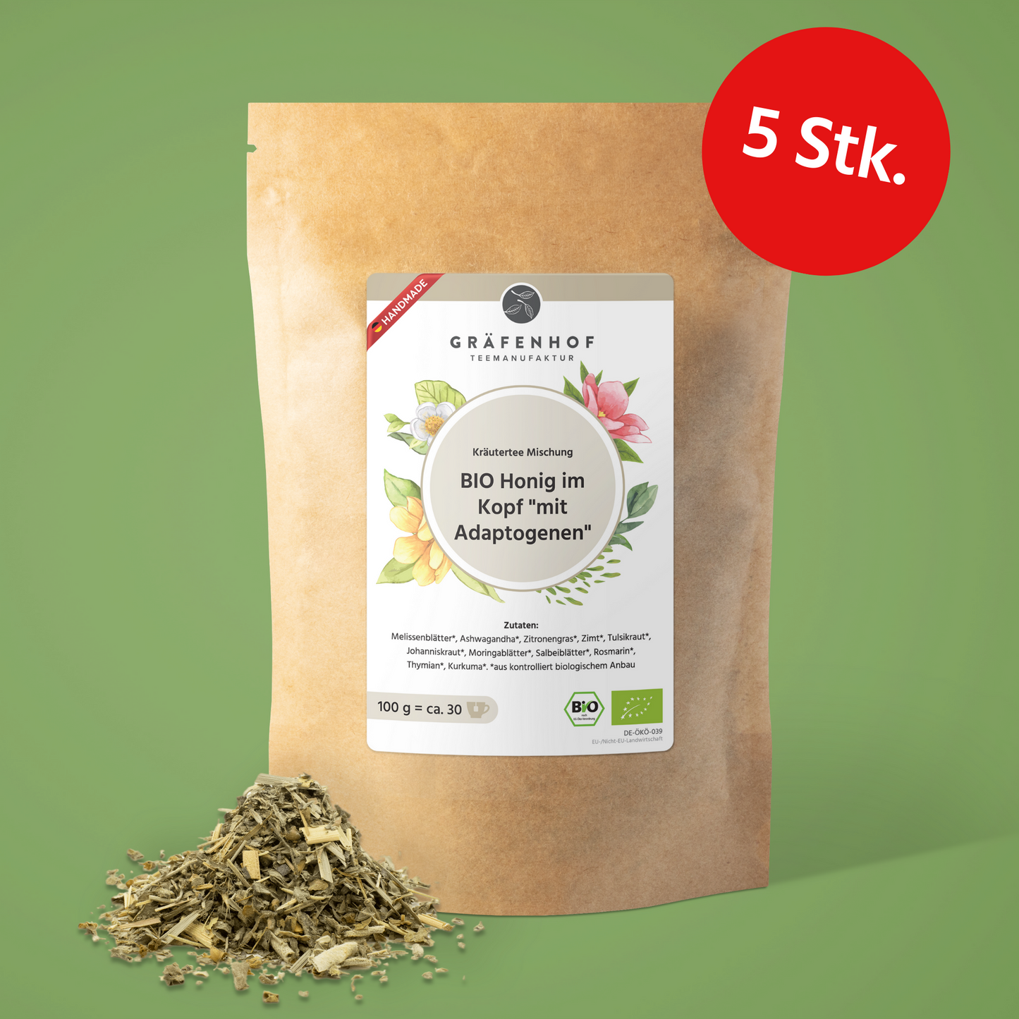 BIO Honig im Kopf "mit Adaptogenen" - 5 Stk. x 100g