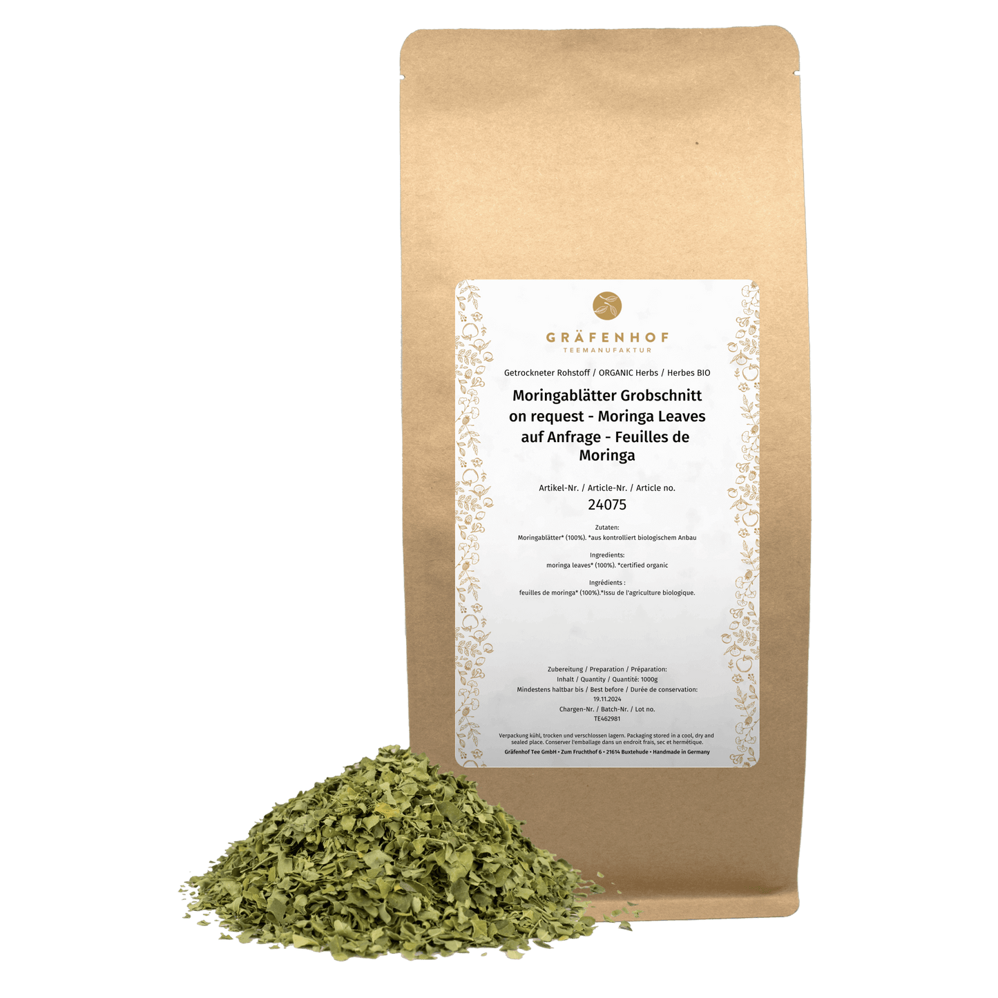 Feuilles de moringa coupées en gros